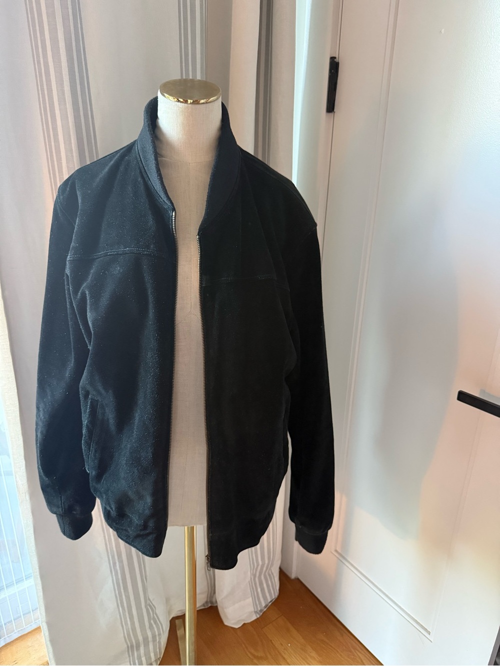 Men's Black Suede Bomber Jacket - Classic Minimalist Design